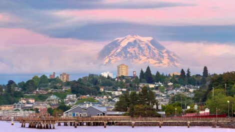 City of Tacoma, Washington at sunset.