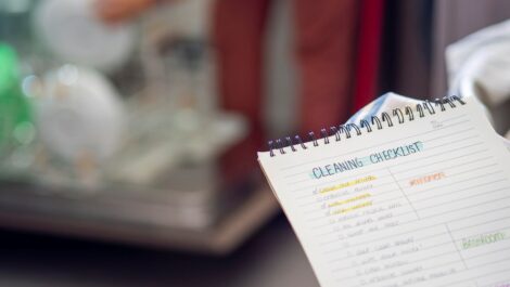 A cleaning checklist for planning routine at home with writing and highlighting.
