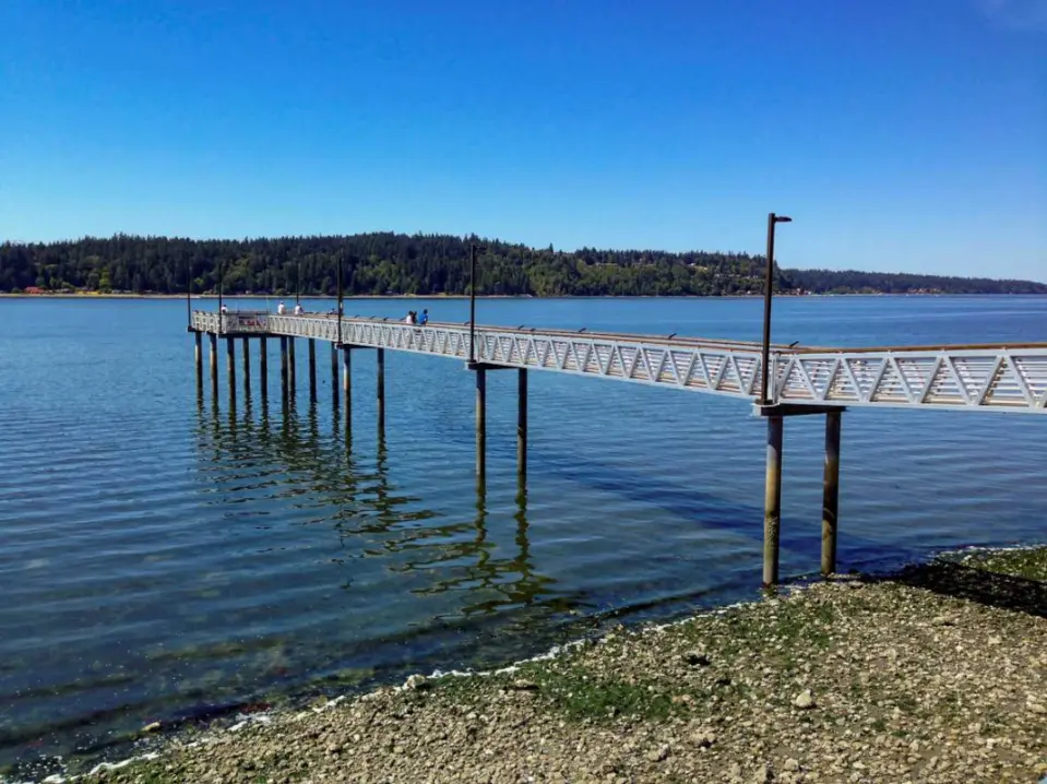 Scenic fishing pier in Port Orchard near Seattle, WA.