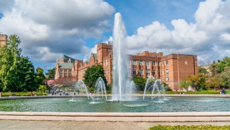 A view of fountain at the University of Washington in Seattle.
